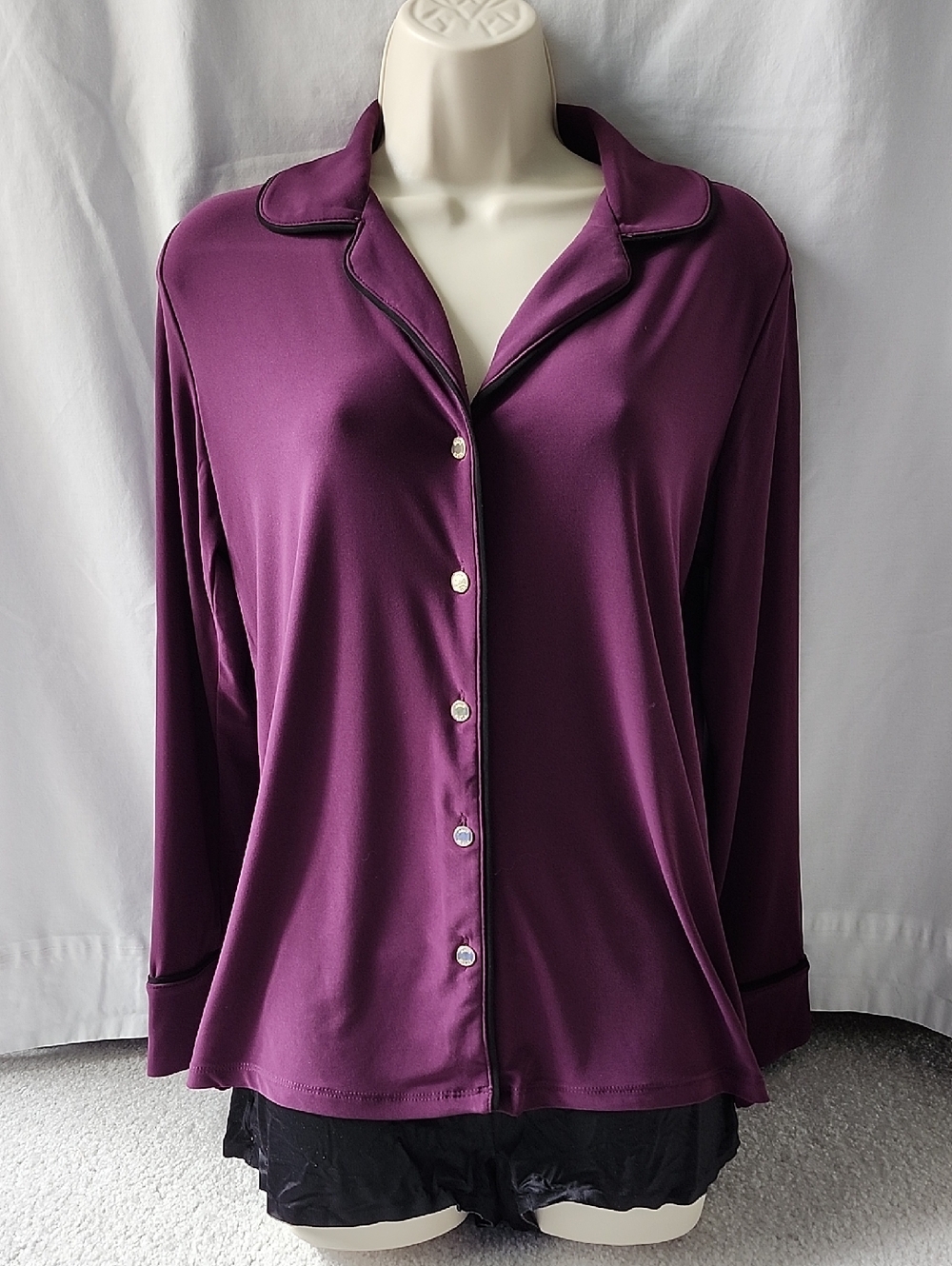 Anne Klein Plum Button-Front Long-Sleeve Shirt